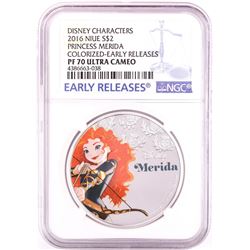 2016 Proof $2 Disney Princess Merida 1oz Silver Coin NGC PF70 Ultra Cameo