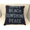 Image 1 : lot of dark navy blue pillow "waves, beach, sunshine, peace" written with beads on front
