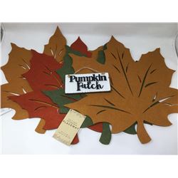 lot of 4x fleece decor leaves and 1x pumpkin patch decorative sign