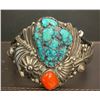 Image 1 : 1960's T. Curtis Sr. Spider Web Kingman Turquoise and Coral Bracelet