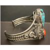 Image 2 : 1960's T. Curtis Sr. Spider Web Kingman Turquoise and Coral Bracelet