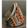 Image 2 : Terry Martinez Green Spider Web Turquoise and Coral Bracelet Cuff