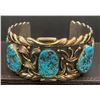 Image 1 : Gold Overlay Bracelet with 5 Turquoise stones by Andy Lee Kirk Isleta and Navajo Artist