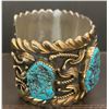 Image 2 : Gold Overlay Bracelet with 5 Turquoise stones by Andy Lee Kirk Isleta and Navajo Artist