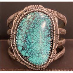 Large Sterling and Spiderweb Turquoise Bracelet