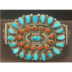 1990's Coral and Turquoise Cluster Bracelet