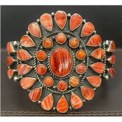 Orange Spiny Oyster Shell Cluster Heavy Bracelet Cuff by Darrel Brown, Choctaw