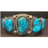 Image 1 : Heavy Morenci Turquoise Bracelet Sterling 1960's 7 nuggets