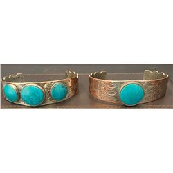 Two Silver over Copper Bracelets with Turquoise Stones