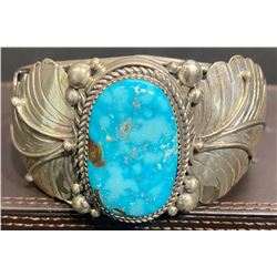 #8 Turquoise Bracelet with Silver Leaves by Glenda Lee