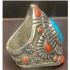 Image 2 : Beautiful Turquoise and Coral Ring by Navajo Jeweler Michael Perry