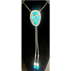 Turquoise Cluster Bolo by Zuni Artists Robert and Bernice Leekya