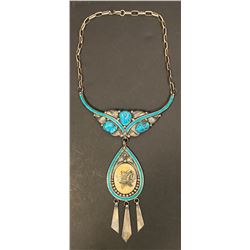 Choker Style Scrimshaw and Turquoise Necklace by C. Manning Navajo Artist