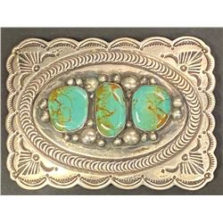 3 Royston Cabochon and Silver Belt Buckle by Albert Cleveland, Navajo Artist