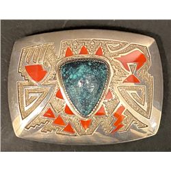 An Amazing Michael Perry Buckle using Lone Mountain Turquoise and Coral