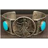 Image 1 : 1950's Bracelet using a 1943 Liberty Half Dollar and Sleeping Beauty Turquoise