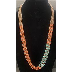 Santo Domingo Necklace using coral and turquoise Heishi beads