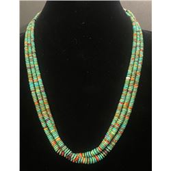 3 Strand Silver, Turquoise, Spiny Oyster and Sugilite Necklace by Keith Agular.