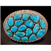Image 1 : Belt Buckle signed JP with 18 Kingman Turquoise Stones