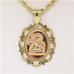 14K Yellow & Rose Gold Guardian Angel God Prayer Pendant 18" Rope Chain Necklace