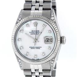 Rolex Mens Stainless Steel Mother Of Pearl Diamond Lugs 36MM Datejust Wristwatch