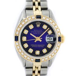 Rolex Ladies 2 Tone Yellow Gold Blue Vignette Diamond & Sapphire Datejust Wristw