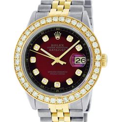 Rolex Mens 2 Tone 18K Red Vignette 2.5 ctw Diamond Datejust Wristwatch With Role