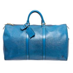 Louis Vuitton Blue Epi Leather Keepall 55 cm Duffle Bag Luggage