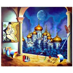 Ferjo, "Russian Roof Top" Original Painting on Canvas, Hand Signed with Letter of Authenticity.