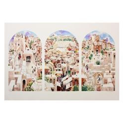 Shmuel Katz- Serigraph on Paper "Jerusalem - Triptych "