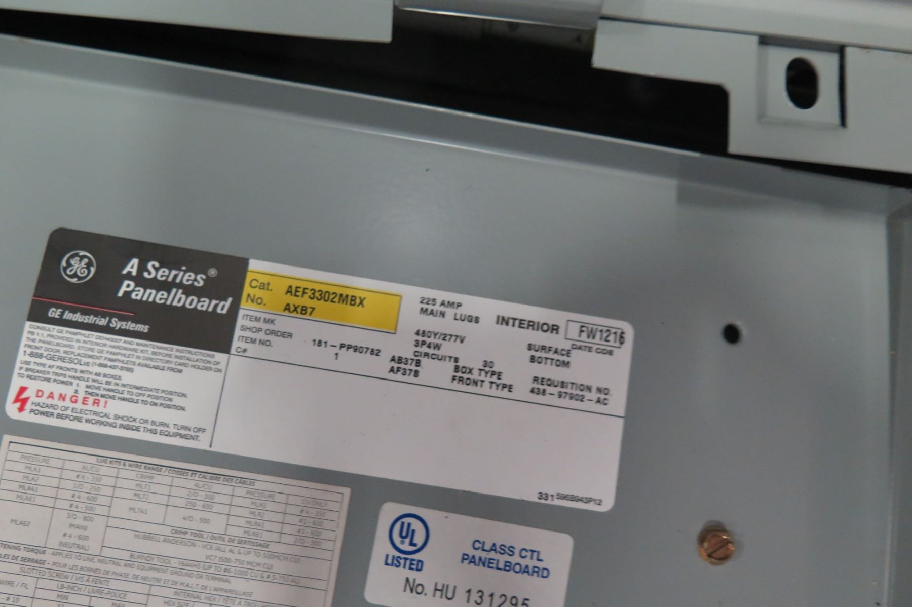 GE ASeries Panelboard, Cat. AEF3302MBX