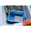 Image 8 : Qty 4 Gray Bins 4" & 4.74" Junction Boxes, Large EMT Compression Couplings, etc