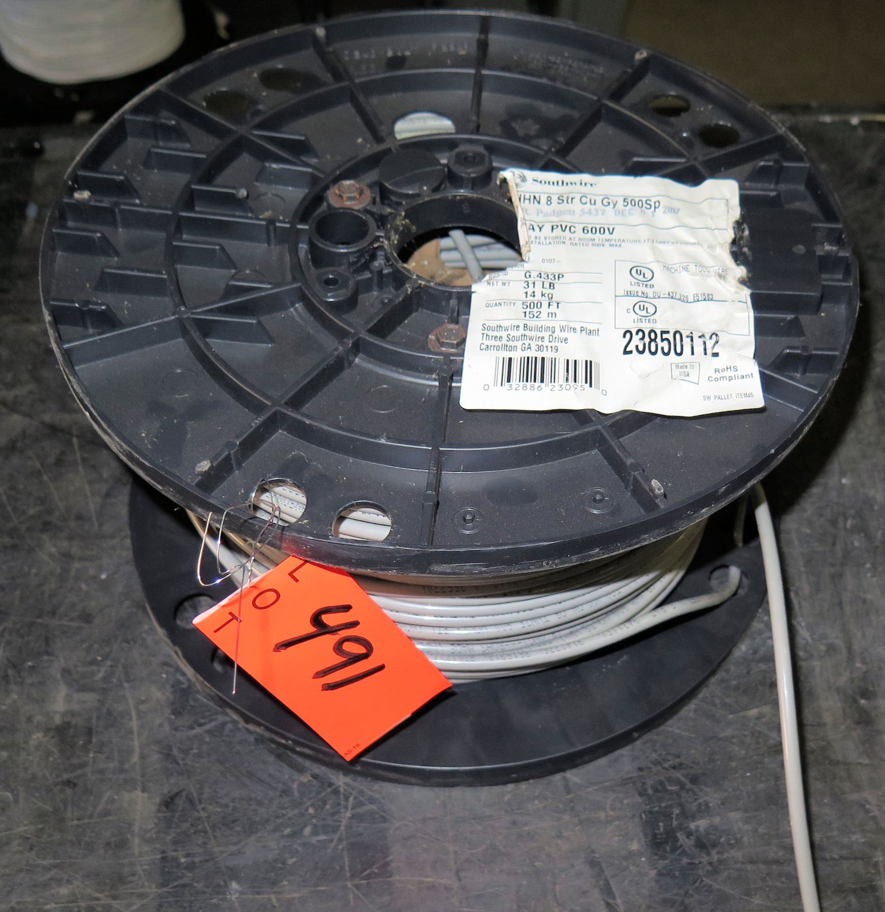 1 Spool THHN 8 Str Cu Gray PVC Wire