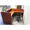 Image 2 : Wood "L" Shaped Reception Counter Desk w/ Chair (see last photo for dimentions)