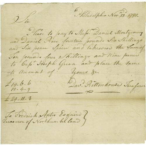 David Rittenhouse Signed Revolutionary War Order