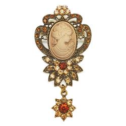 Ladies Bejewelled & Dangling Rhinestone Silhouetted Cameo Brooch