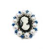 Image 1 : Blue Rhinestone And White Pearl Cameo Broach