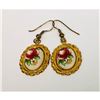 Image 1 : Ladies Vintage Hand Painted Floral Earrings Mounted In 18K Gold Plated Backing
