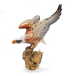 Jonathan Shan Fine Hand Carved & Painted Eagle On Burled Perch