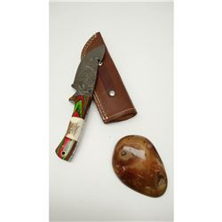 9" Damascus Drop Point With Stunning Camel & Dymondwood Handle!