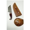 Image 1 : 8" Straight Point Damascus Blade With Beautiful Rosewood Handle Laid With Bronze Rings
