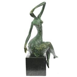 Sensual Nude Woman Abstract Art Bronze Marble Base Sculpture Erotic Art Decor