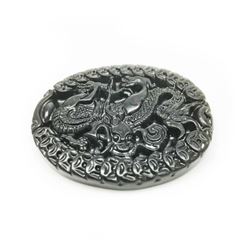 Asian Green Jade Carved Dragon Medallion