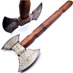 MARAUDERS Hand Made Damascus Steel Forged Double Head WAR Axe With Rose Wood Handle