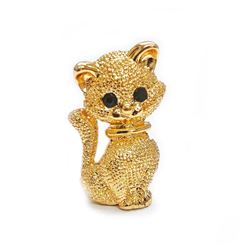 Ladies Gold Tone Cat Brooch With Bejeweled Eyes