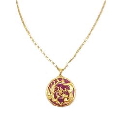Chinese Purple Jade Dragon And The Phoenix Pendant Paired With 18KGP Marked Necklace