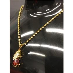 Ladies Red Jade Pixiu Pendant On 24K Gold Filled Chain