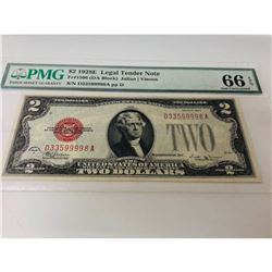 *RARE* $2 1928E US Bill - Legal Tender Note / PMG Graded 66EPQ