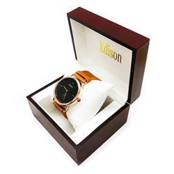 Edison Rose Gold Gloss Finish & Genuine Leather Band Watch