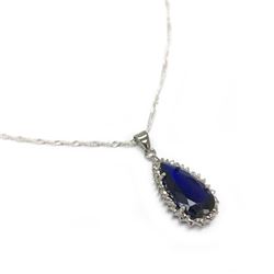 Stunning Mounted Blue Stone Pendant On 925 Sterling Silver Twist Link Chain
